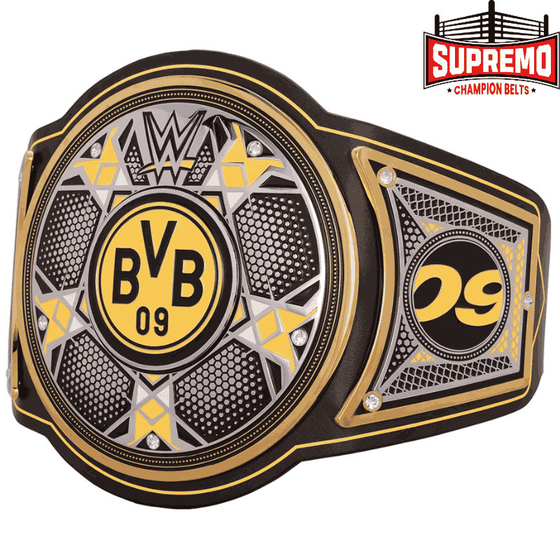 Borussia Dortmund title belt front view with black and yellow WWE championship design