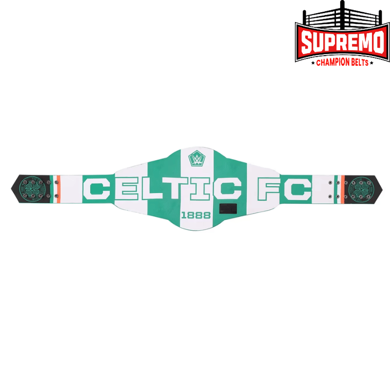 Celtic WWE Legacy replica belt shown laid flat for display