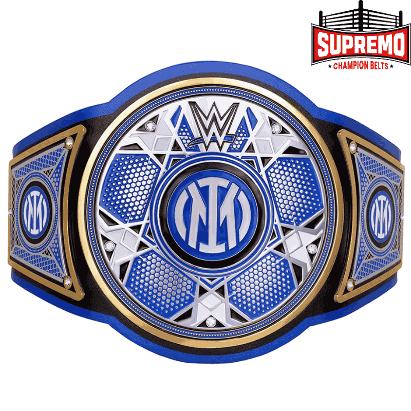 Center plate of WWE x Inter Milan Legacy title belt with rhinestone detailing