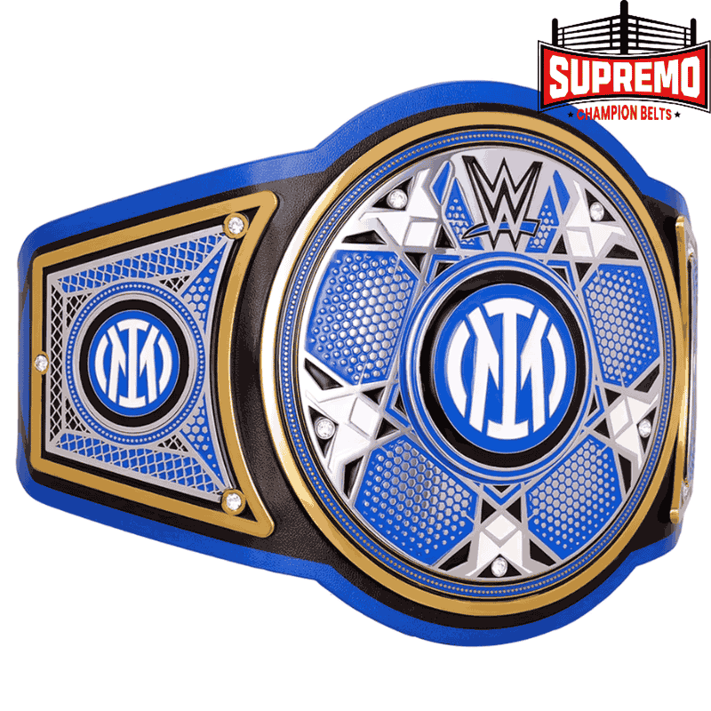 Side plate close-up on Inter Milan WWE Legacy championship replica belt