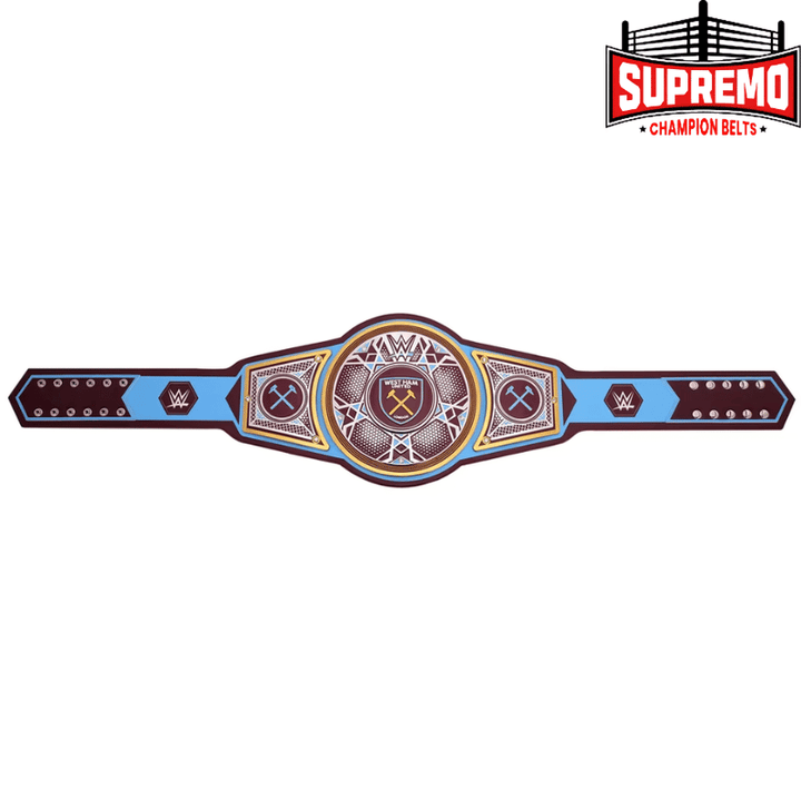 Reverse side of the West Ham WWE replica belt printed with the club’s founding year