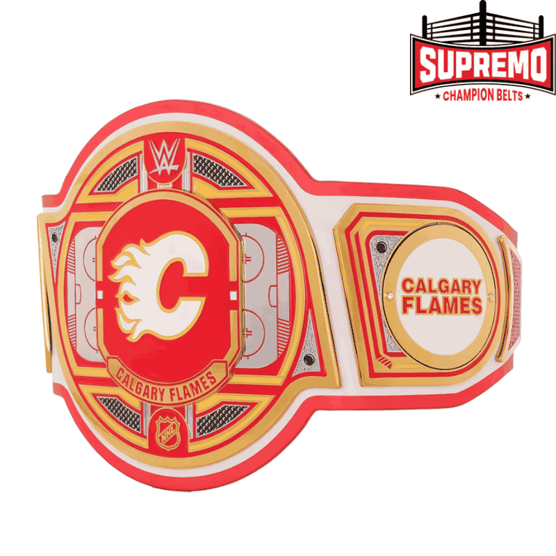 Calgary Flames WWE Legacy Title Belt replica, view side plates