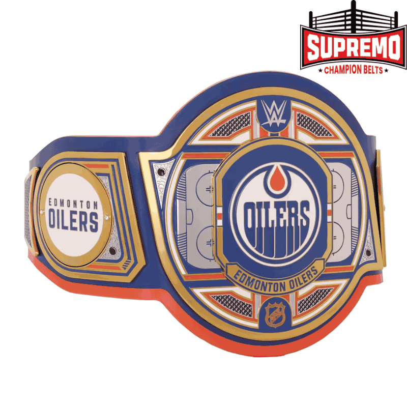 Side plate detail on Edmonton Oilers title belt replica