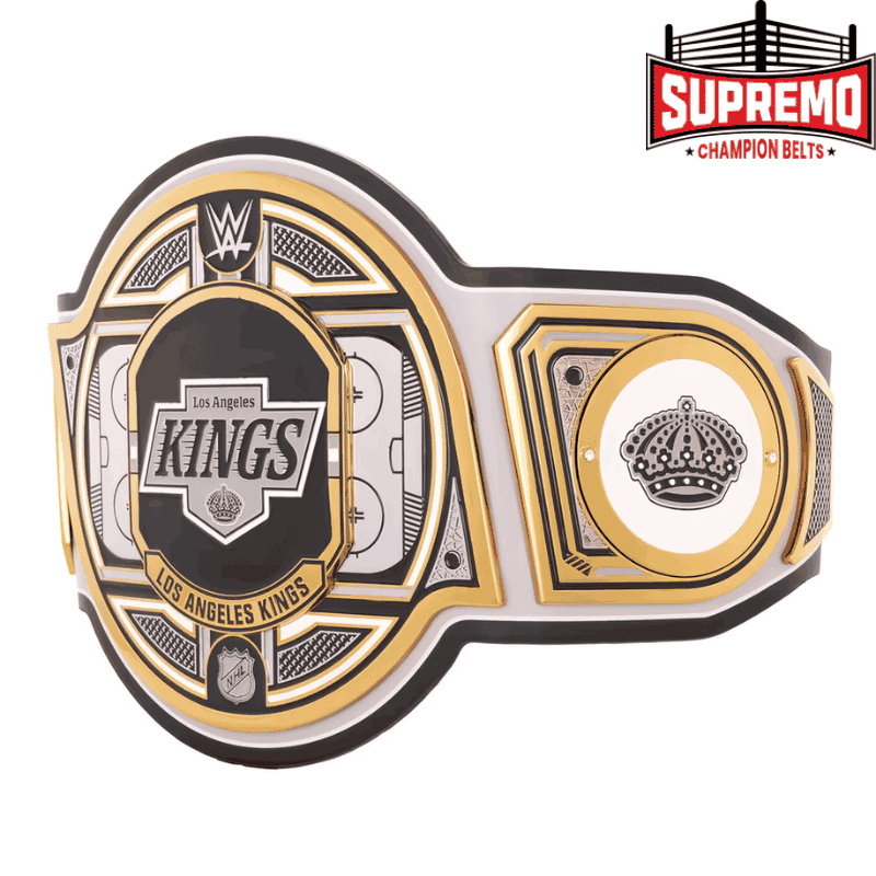 Close-up of the Kings side plate on the replica title belt