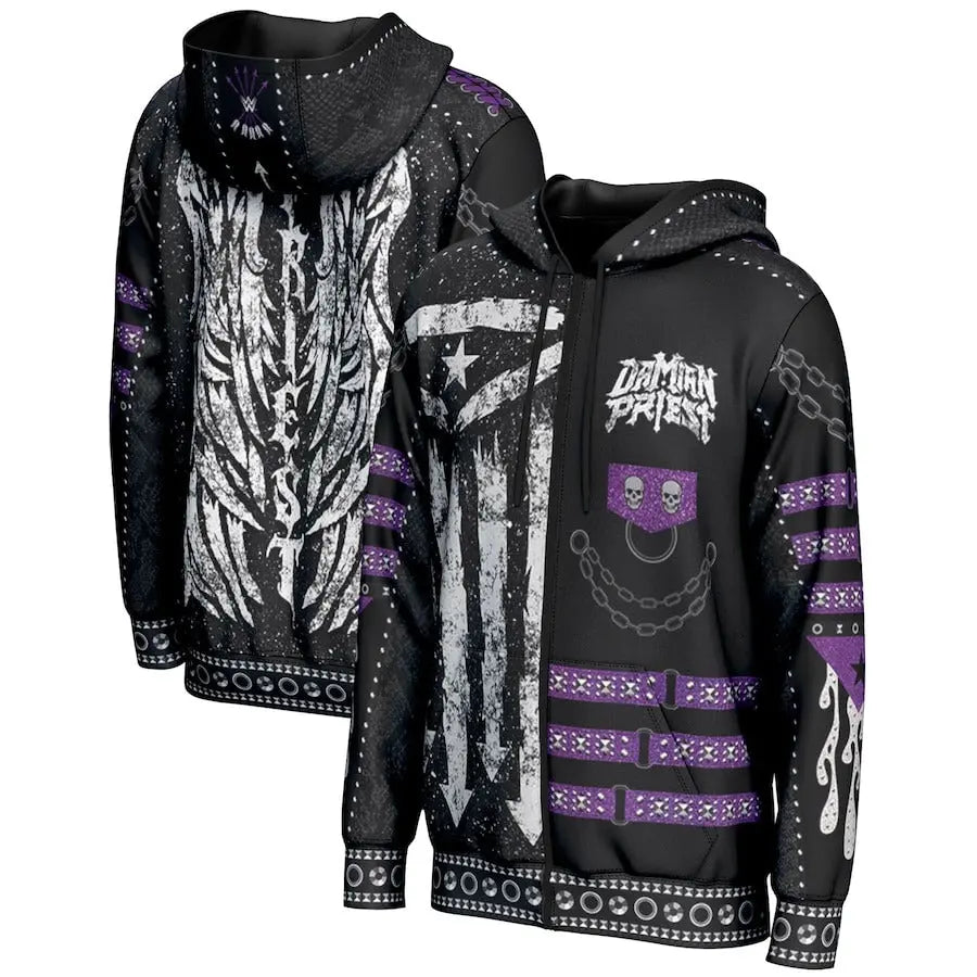 Men's Prosphere Black Damian Priest Hoodie Championship Belts Online