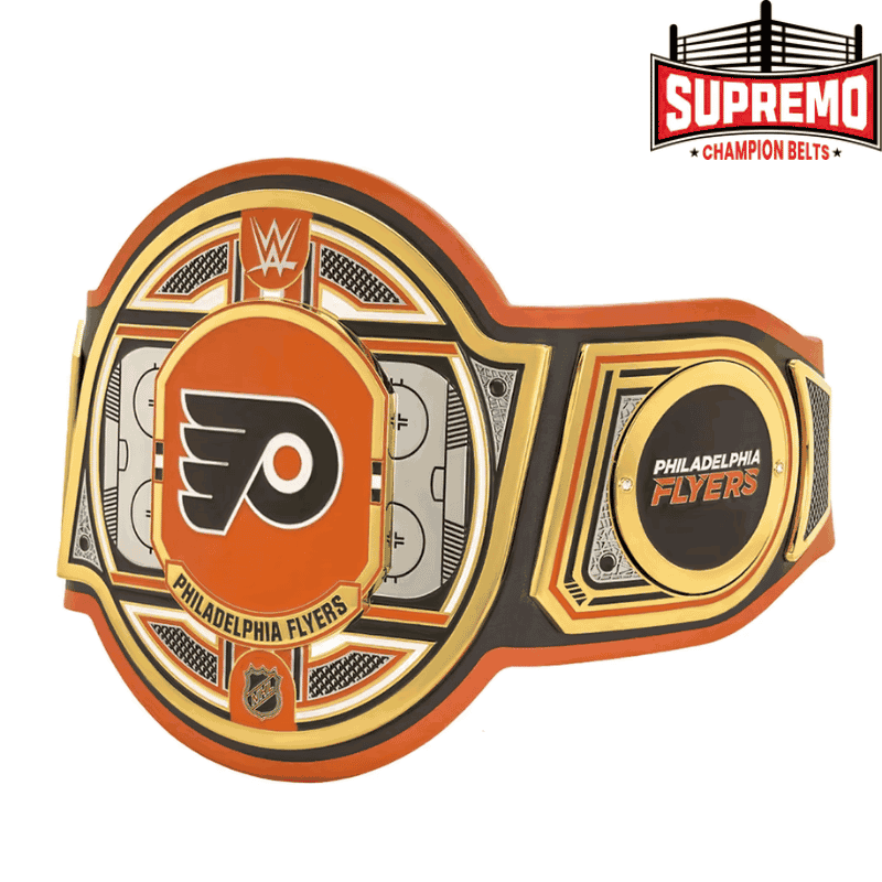 Penguins championship belt main plate and side plates close-up