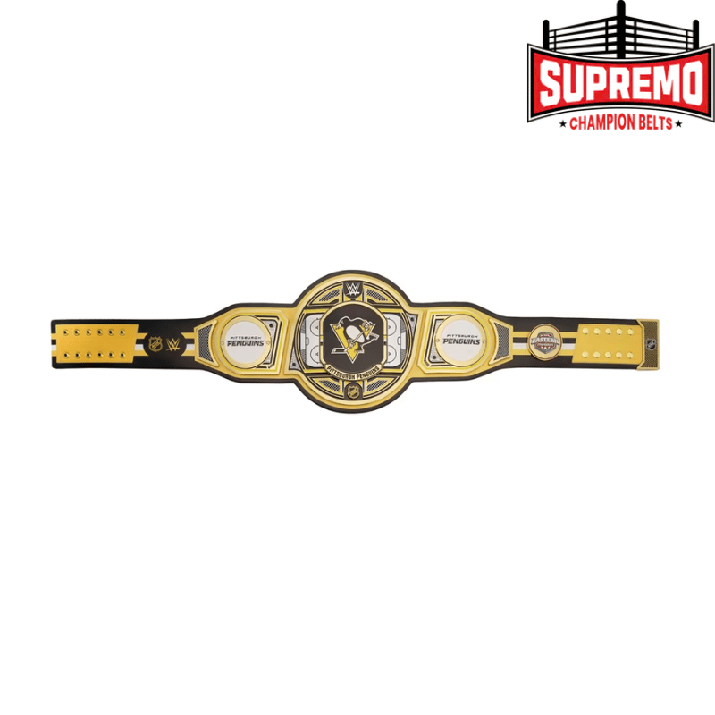 Right side plate of the Penguins WWE legacy belt replica with team markings