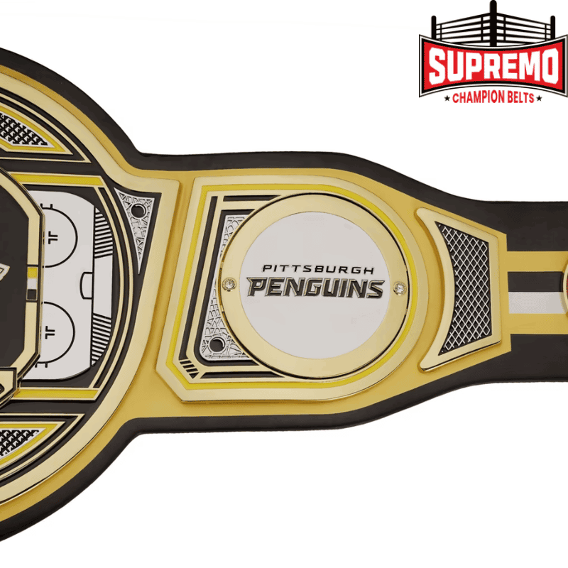 Zinc alloy plate detail on the Pittsburgh Penguins championship belt replica