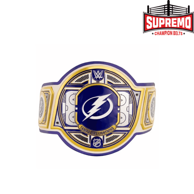 Tampa Bay Lightning NHL Championship Belt, full front view of brass center plate