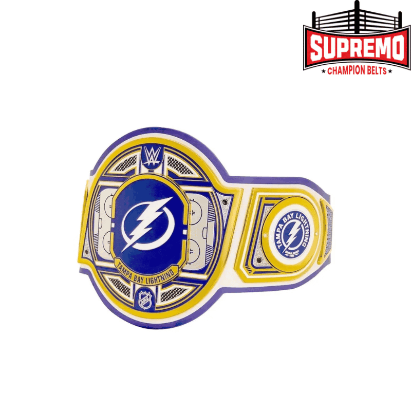 Lightning bolt logo on Tampa Bay Lightning championship belt center plate