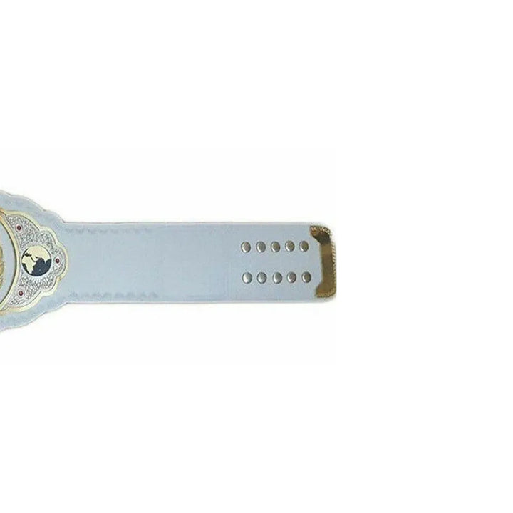 White TNA womens championship belt with gold and silver detailing from Championship Belts Online