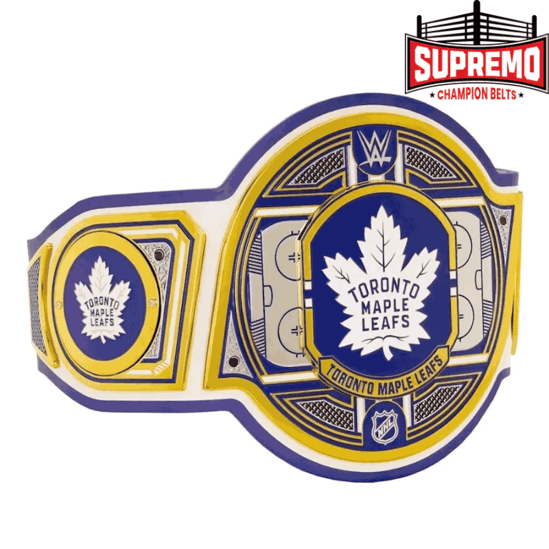 Side plates and genuine cowhide leather strap on the Toronto Maple Leafs title belt replica