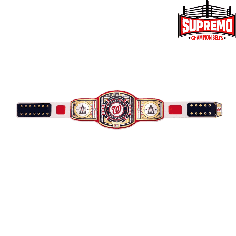Close-up of zinc alloy plate on Nationals title belt replica