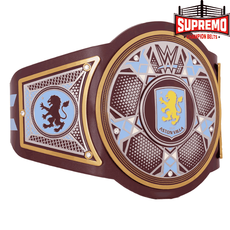 Aston Villa WWE title belt center plate with five rhinestones
